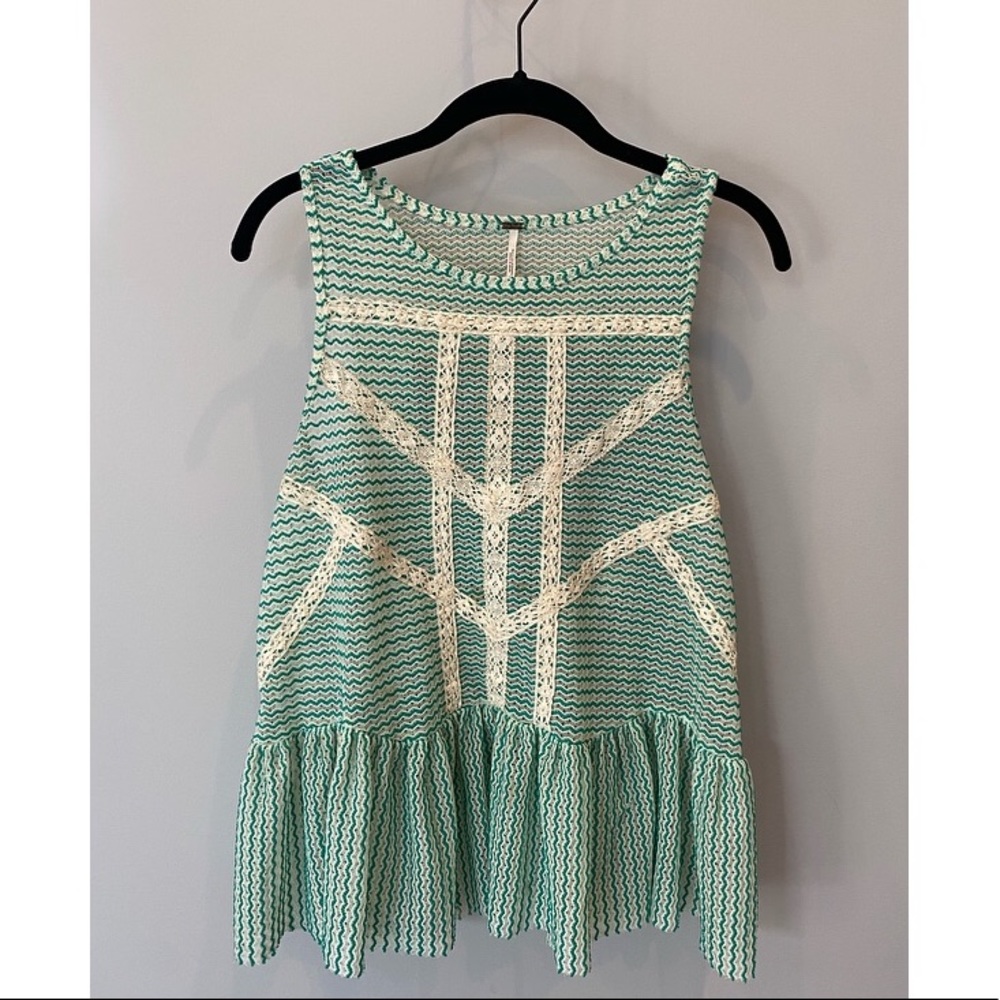 Green and White Woven/See-Through Blouse